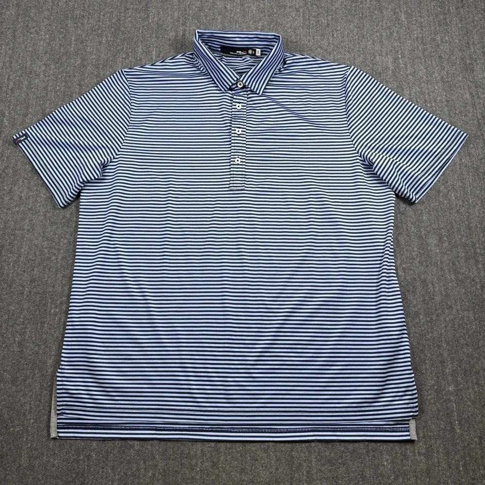 RLX Ralph Lauren Men's XL Golf Polo Shirt Blue Striped Stretch Performance